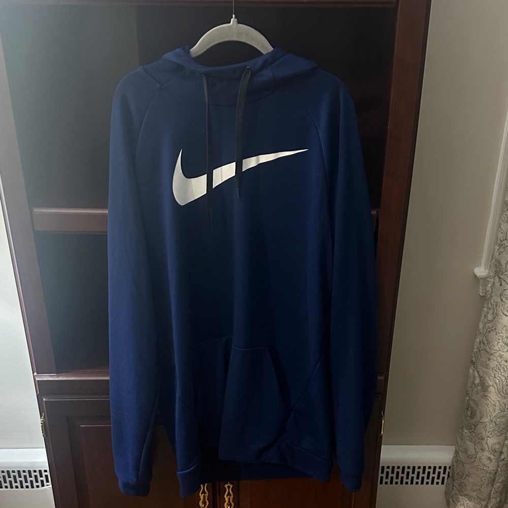 Nike Men's Navy Blue Hoodie with White Swoosh